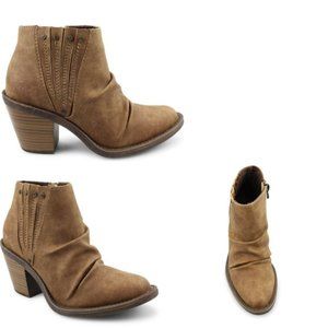 Blowfish Liva Bootie  Brown Ruched Vegan Leather Ankle Booties Shoes NWT